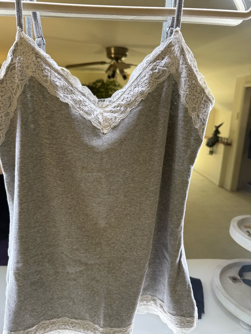 Hollister Grey And Navy Blue Camisole With Lace Trim